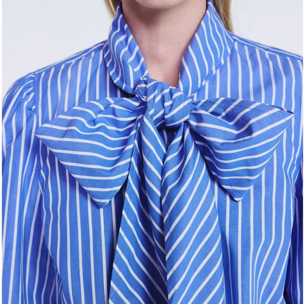 Elegant Blue Striped Blouse with Bow - Picture 3 of 6